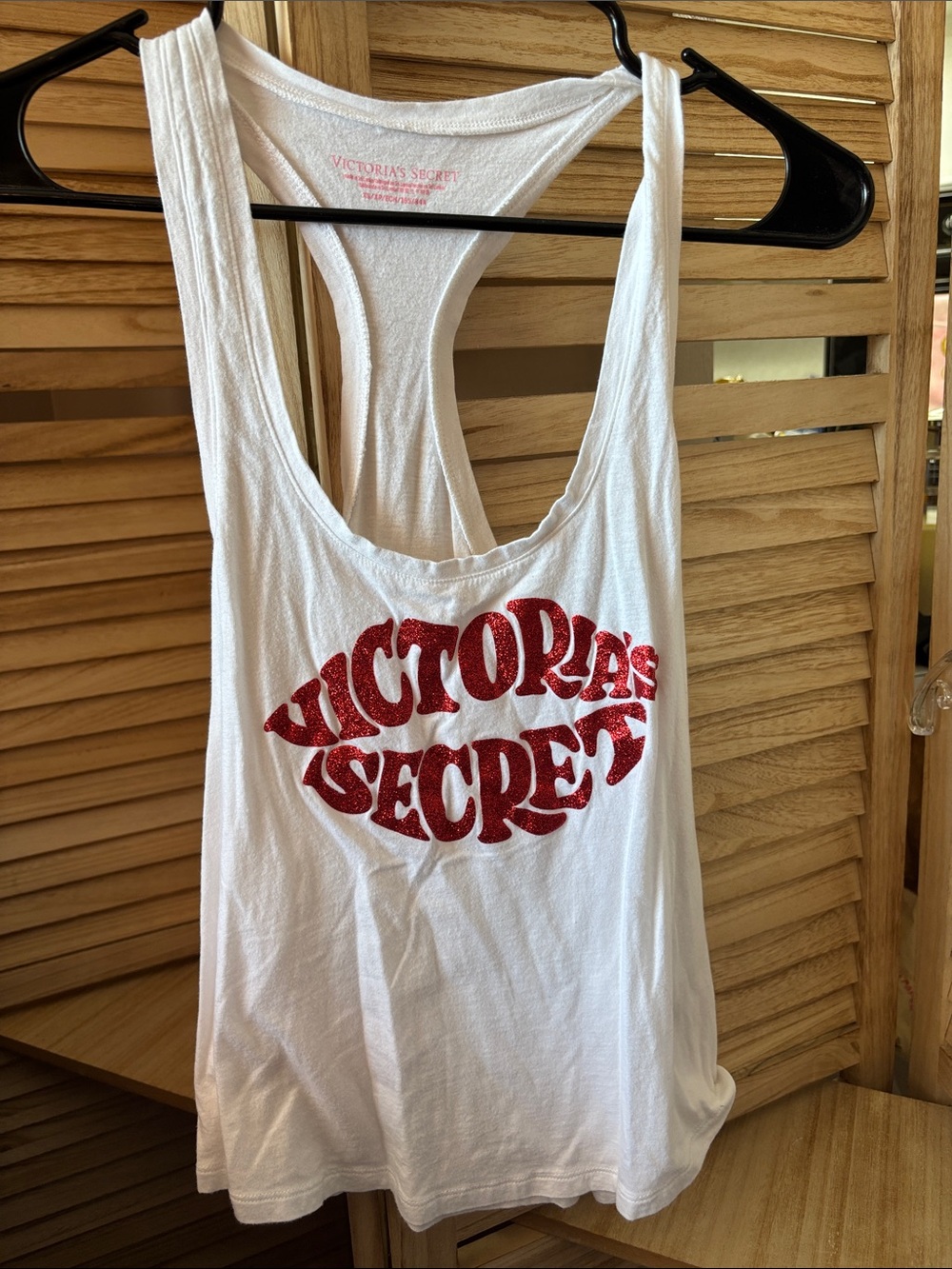 Victoria's Secret White Racerback Tank with Red Glitter Logo XS